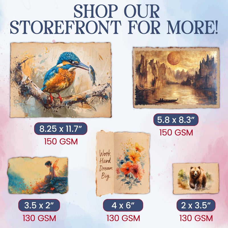 Wanderings Handmade Antique Deckle Edge Blank Cards - 4"x6" Package of 50 - Mixed Media Cards for Announcements Invitations Crafts - Thick Deckled Edge Paper 150 GSM Recycled Paper - Image 5